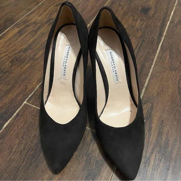 Roberto Festa Milano Italian Dark Brown Suede Pointed Pump Heels Size 36.5/6 - Picture 2 of 10